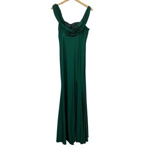 NWT Ricarica Emerald Green Off Shoulder Tie Back Sequin Maxi Prom Women's SIze M